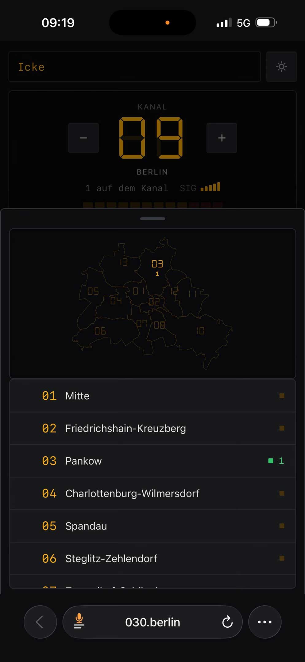 Kanalwahl mit Berlin-Karte: die zwölf Bezirkskanäle im Überblick.