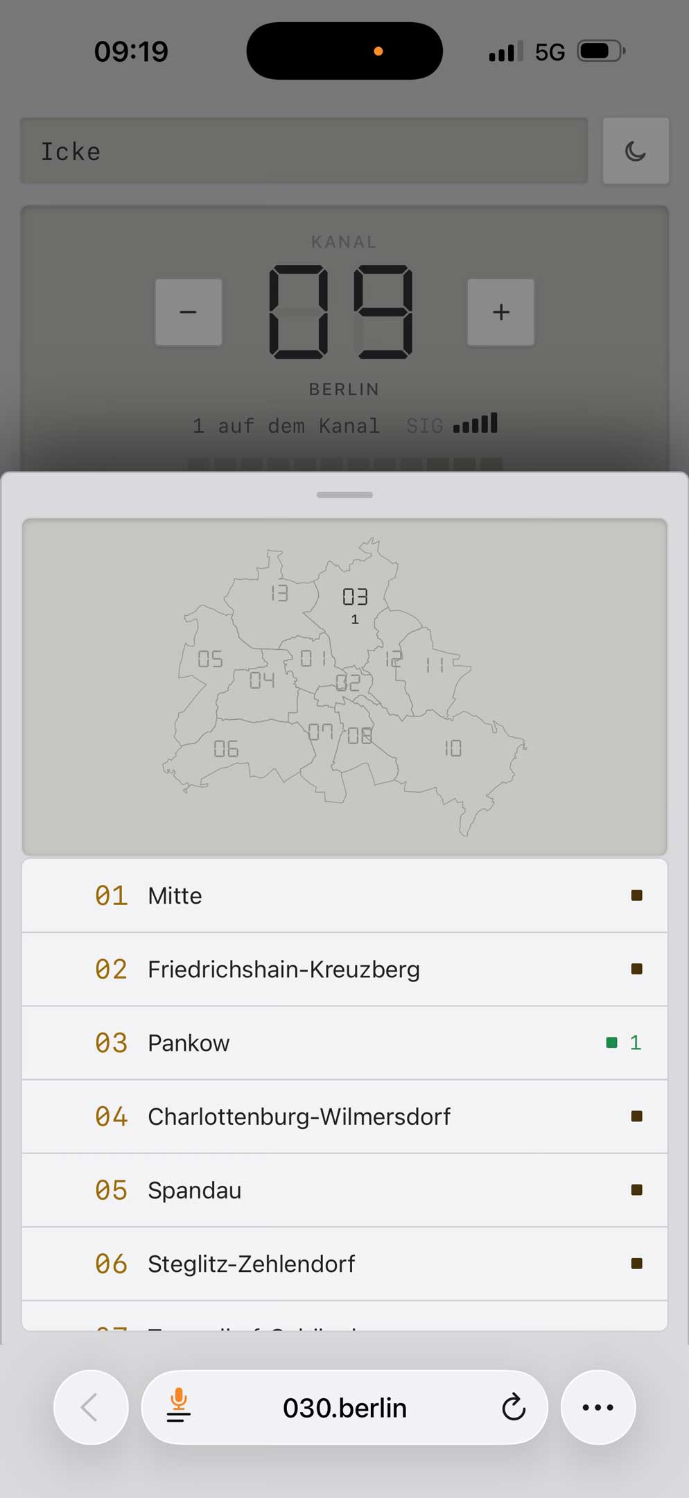 Kanalwahl mit Berlin-Karte: die zwölf Bezirkskanäle im Überblick.